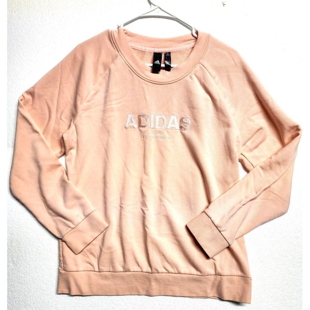 Adidas Sweater Women Large Peach Pullover Round Neck Long Sleeve Sweatshirt Logo